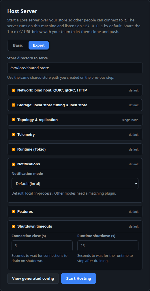 The Notifications and Shutdown timeouts sections.